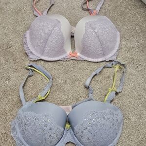 Victoria's Secret Lace Push-Up Bra Set - Lavender and Light Blue